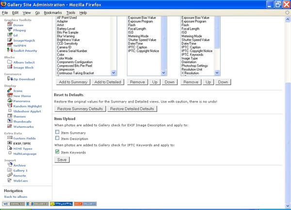 EXIF / IPTC module, continued